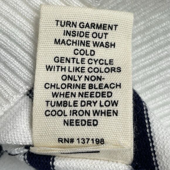 Marled Short Sleeve Sweater Women's Small Ivory Navy Stripped Preppy Basic - Picture 8 of 14